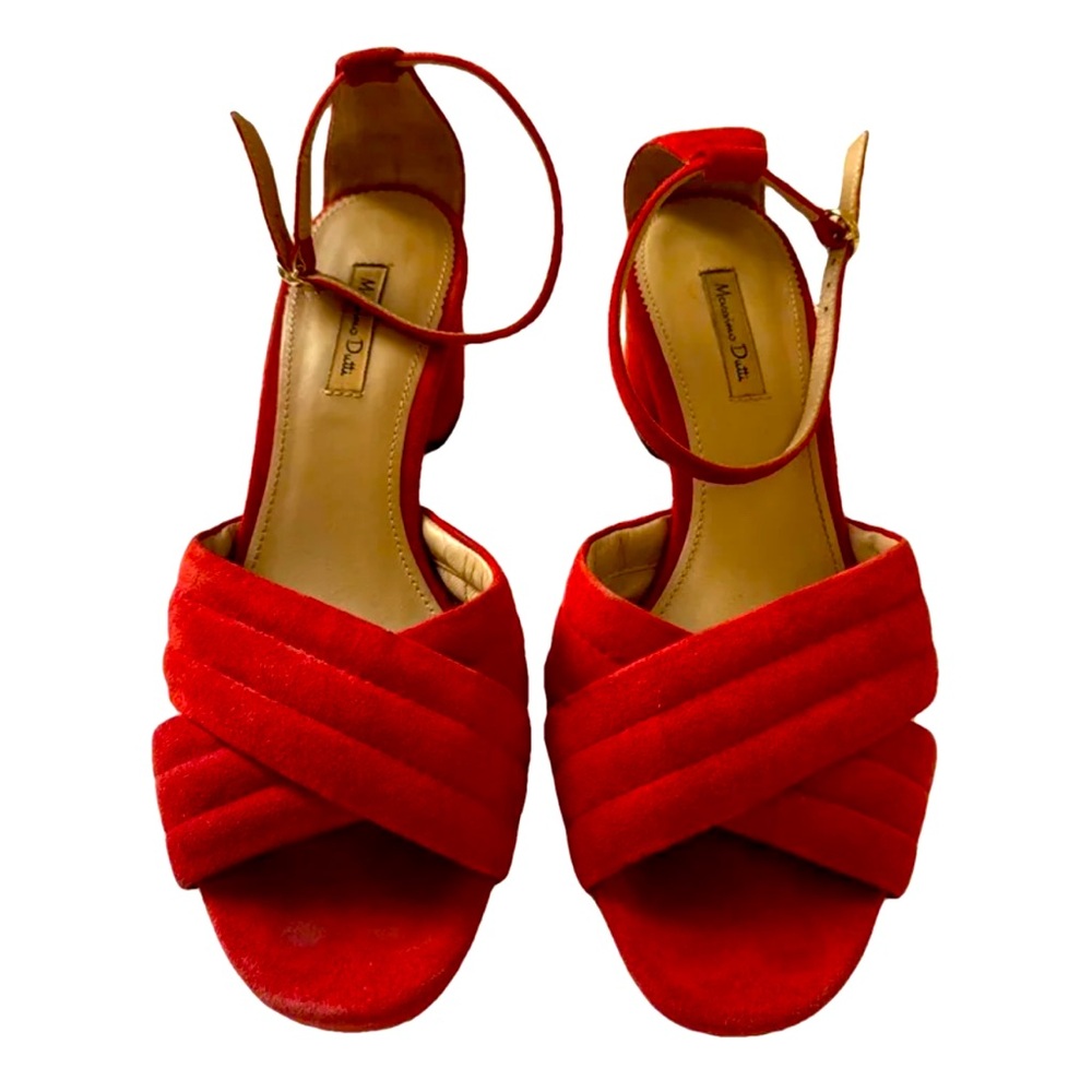 Massimo Dutti Red Suede Women's ankle strap padded  Sandal size 40 VGUC!